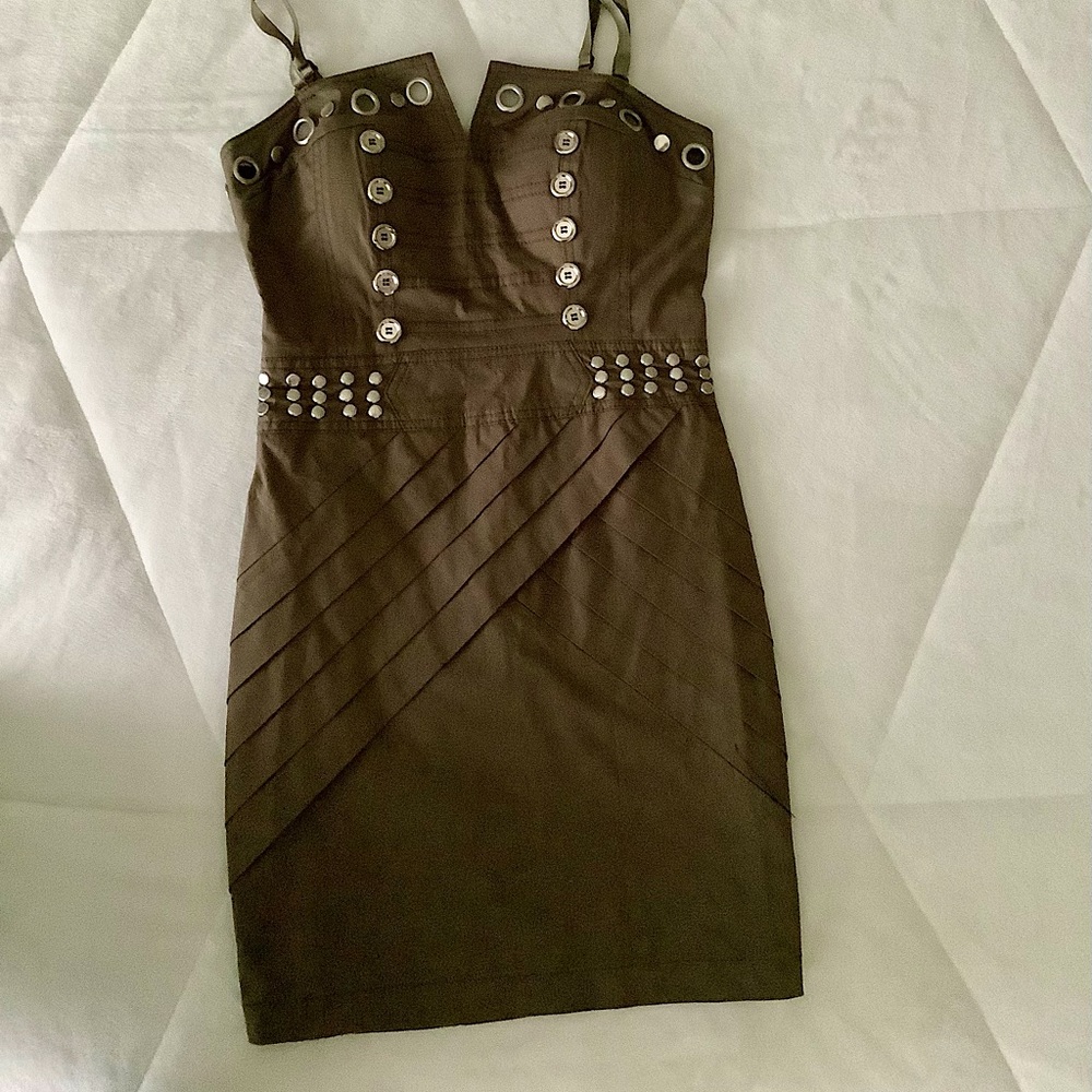 Young Adult studded army green mini dress -  Size Small